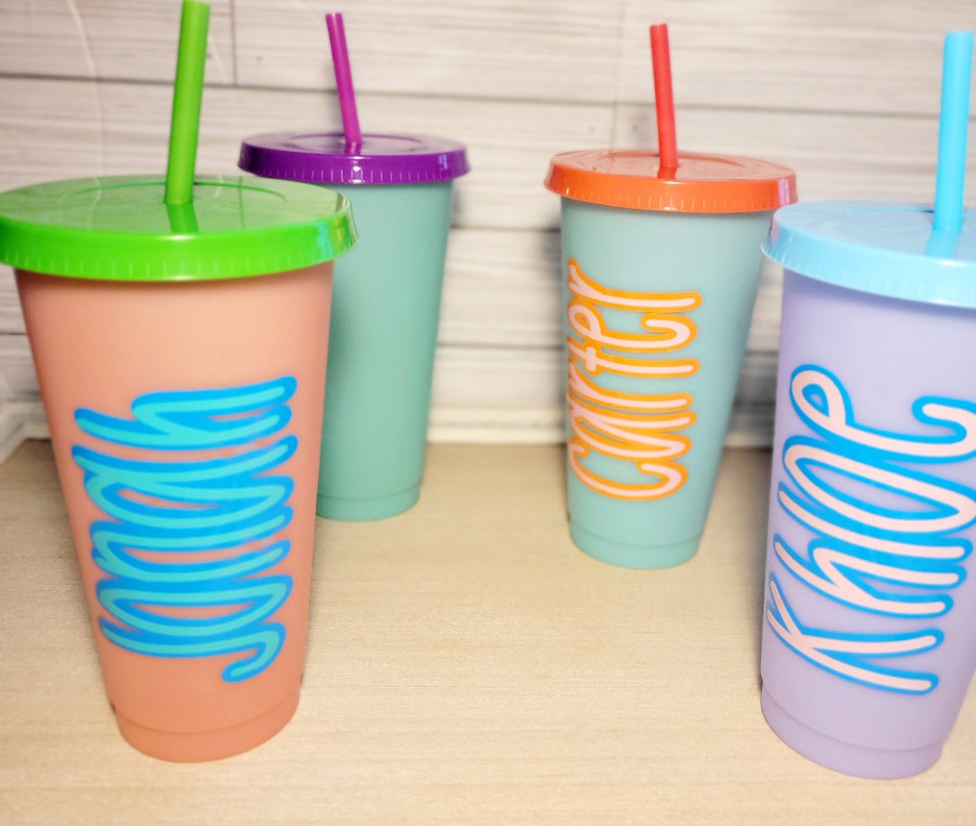 Color changing cups with names